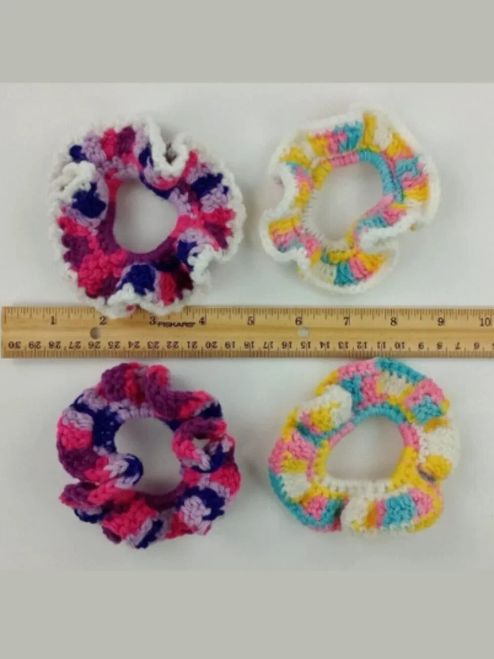 Homemade Hair Scrunchies Acrylic Yarn Colorful Set of‎ 4